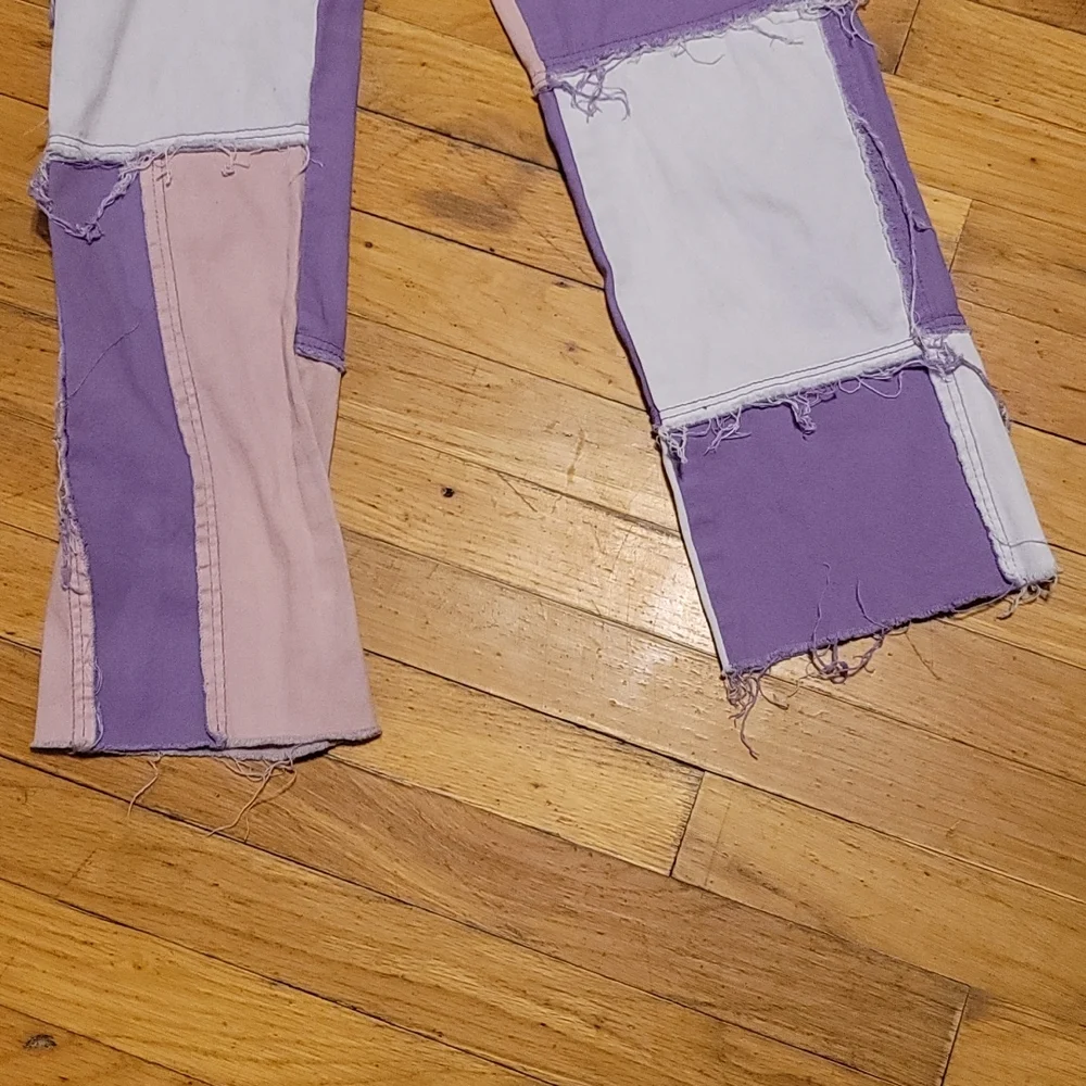 Frayed Pink Purple pacthwork jeans sz xs - Picture 7 of 11